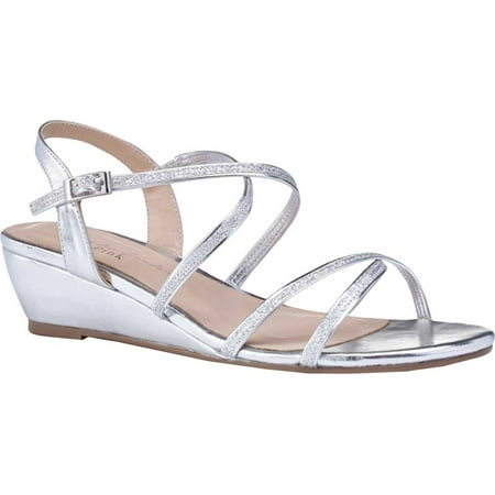 Women s Pink Paradox London Kadie Wedge Sandal Silver Glitter 5 M