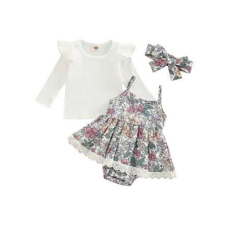Gureui 3Pcs Toddler Infant Baby Girls Outfit Ribbed Ruffle Long Sleeve T-Shirt + Floral Print One-Piece Romper + Headband Set 0-18 Months
Gureui 3Pcs Toddler Infant Baby Girls Outfit Ribbed Ruffle Long Sleeve T-Shirt + Floral Print One-Piece Romper + Headband Set 0-18 Months