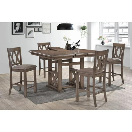 Rustic Walnut Counter Height Table + 4x Chairs by Acme Scarlett 72475-5pcs
