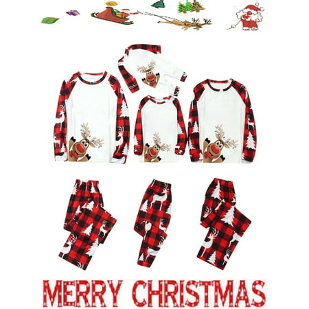 Licupiee Christmas Family Matching Pajamas Set Nightclothes New Year Long Sleeve Elk Print Tops Trousers Suit Romper Dog Wear