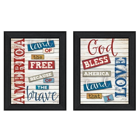 2-Pc "American" By Marla Rae Black Framed Wall Art