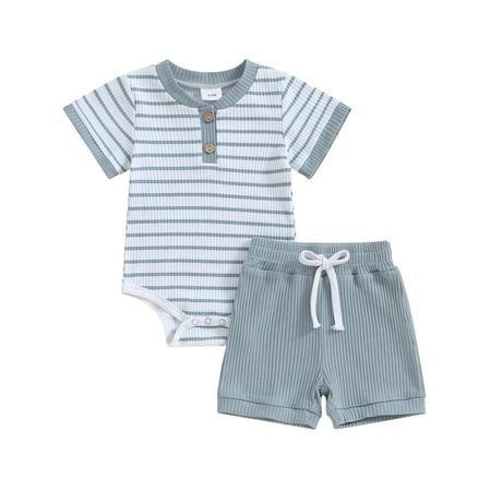 Fullvigor Baby Boys Knit Outfits Striped Henly Button Romper Tops Elastic Waist Shorts
Fullvigor Baby Boys Knit Outfits Striped Henly Button Romper Tops Elastic Waist Shorts