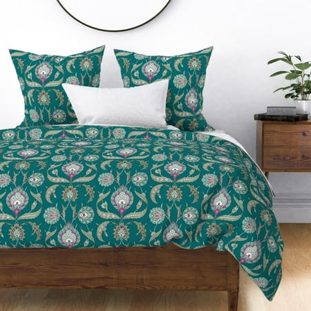 Arabesque Arab Turkish Damask Floral Antique Sateen Duvet Cover by Roostery