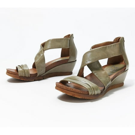 Miz Mooz Leather Cross Strap Wedge Sandals - Monarch in Sage