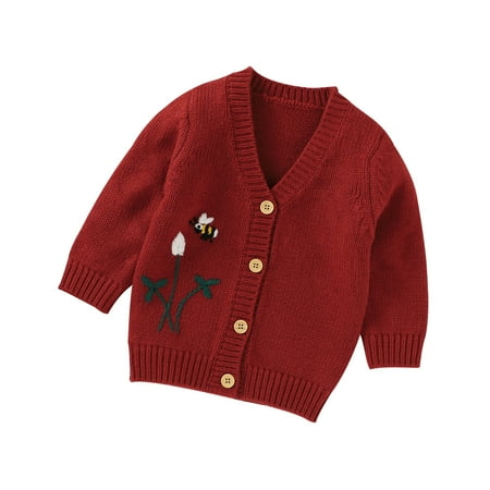 Seyurigaoka Baby Unisex Sweaters Long Sleeve V-neck Floral Embroidered Cardigan 
Seyurigaoka Baby Unisex Sweaters Long Sleeve V-neck Floral Embroidered Cardigan