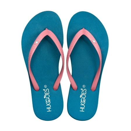 HUGGOES Garnet Natural Rubber Comfort Flip Flops for Women - Turquoise/Pink