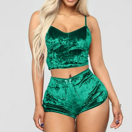 Sleepwear Pajamas For Women Silk Womens Velvet 2 Pieces Romper Outfit Sleeveless Crop Top Camisole+ Shorts Green
Sleepwear Pajamas For Women Silk Womens Velvet 2 Pieces Romper Outfit Sleeveless Crop Top Camisole+ Shorts Green