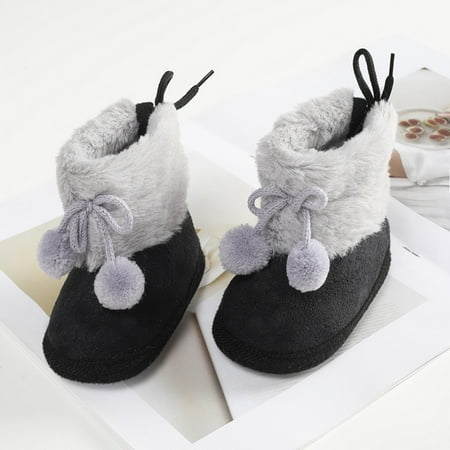 Infant Baby Girl Winter Warm Plush Half Boots Soft Sole Shoes 0-18M
