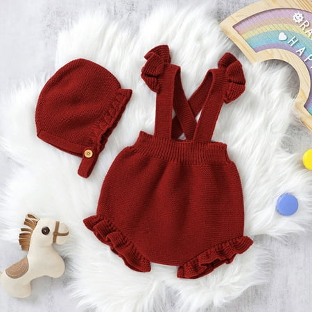 Hunpta Newborn Infant Girls Strap Solid Knitted Ruffles Sweater Baby Jumpsuit Romper With Hat Outfits Clothes Set
Hunpta Newborn Infant Girls Strap Solid Knitted Ruffles Sweater Baby Jumpsuit Romper With Hat Outfits Clothes Set