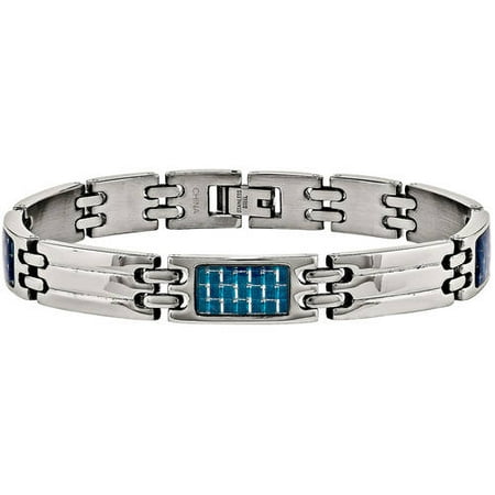 Primal Steel Stainless Steel Blue Carbon Fiber Inlay Polished Bracelet