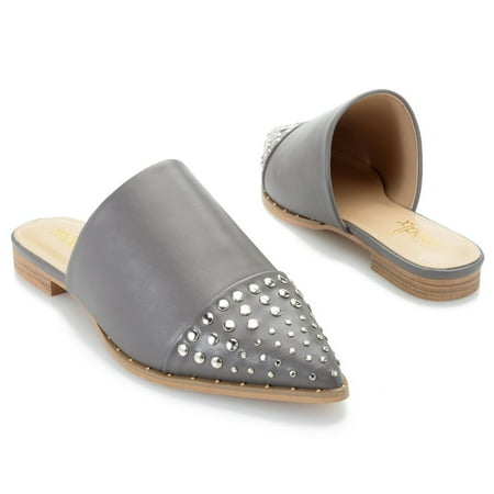 mod x Stud Detailed Faux Leather Pointed Toe Mules