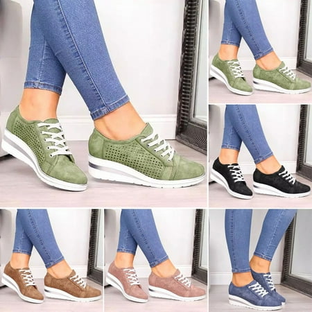Duretiony Women Running Shoes Casual Walking Platform Sneakers Sports Lace-up Shoes for Fall Spring New