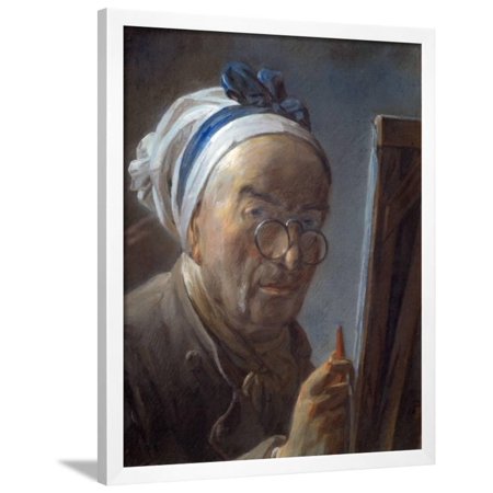 Self Portrait with an Easel by Jean-Baptiste-Simeon Chardin Framed Print Wall Art