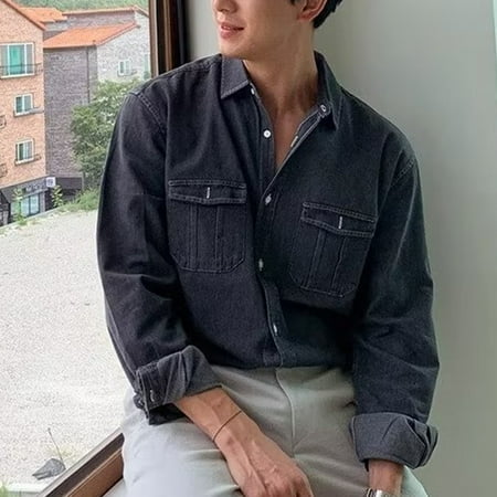 KDJ Men Long Sleeve Button Pockets Loose Jeans Shirts Fashion Retro Korean Style Top
KDJ Men Long Sleeve Button Pockets Loose Jeans Shirts Fashion Retro Korean Style Top