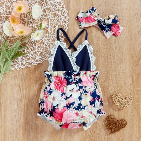 NIUREDLTD Girls Sleeveless Lace Backless Romper Toddler Floral Printed Suspenders Jumpsuit Headbands Set
NIUREDLTD Girls Sleeveless Lace Backless Romper Toddler Floral Printed Suspenders Jumpsuit Headbands Set