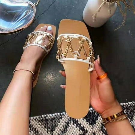 Aayomet Womens Slippers Beach Women s Slippers Large Bottom Decorative Flat Shoes Sand Chain Women s slipper White 8.5
Aayomet Womens Slippers Beach Women s Slippers Large Bottom Decorative Flat Shoes Sand Chain Women s slipper White 8.5