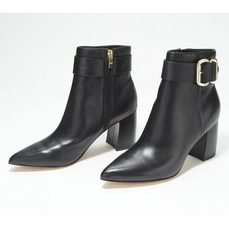 Marc Fisher Leather Buckle Ankle Boots - Rymona in Black Leather 8 1/2M