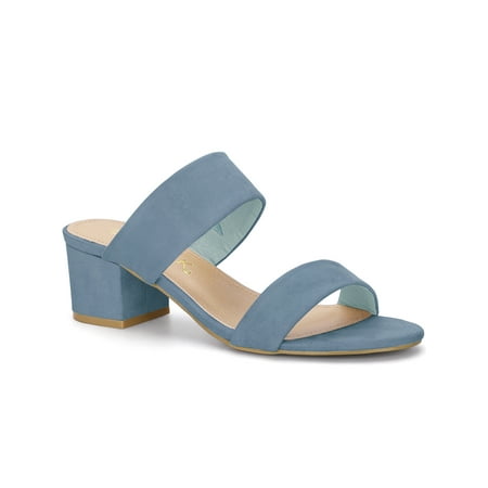 Allegra K Women s Sandals Dual Straps Mid Chunky Heels Slide Sandals
