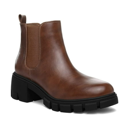 Mysoft Women s Brown Platform Chelsea Boots Ankle Boots Size 9.5