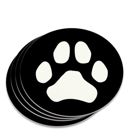 Paw Print Dog Cat White on Black Novelty Coaster Set