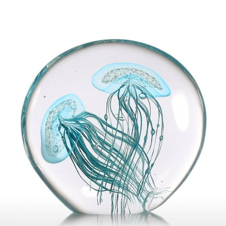 Tooarts Blue Jellyfish Gift Glass Ornament Handblown Home Decor Blue