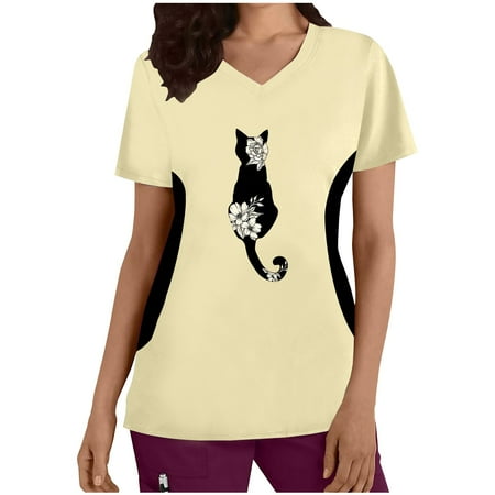 Women Short Sleeve Scrubs Top Working Uniform Soft Comfortable Everyday Tee Ladies Dailywear