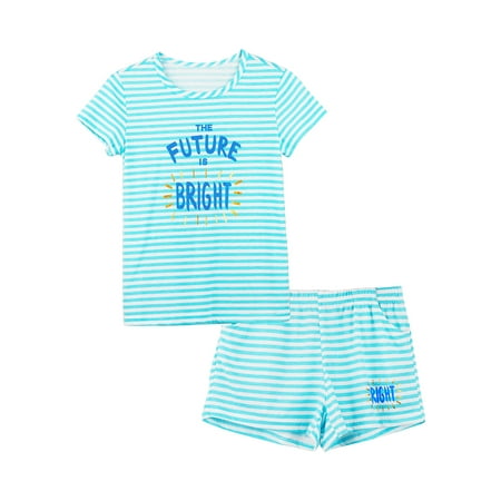 Beezizac 2-Piece Girls Pajama Set for Summer Stripe & Glittering Pjs Size 6-16