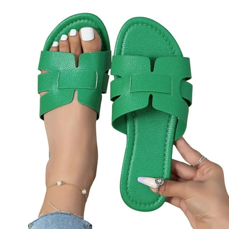 

Miluxas Summer Sandals Clearance Women s Crocodile Embossed Flat Sandals Cross Strappy Open Toe Slide Sandals Green 7.5(40)