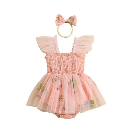 Suealasg 2Pcs Baby Girl Clothes Fly Sleeve Flower Embroidered Tulle Romper Dress with Bow Headband Summer Birthday Photoshoot Outfits 3-6 Months
Suealasg 2Pcs Baby Girl Clothes Fly Sleeve Flower Embroidered Tulle Romper Dress with Bow Headband Summer Birthday Photoshoot Outfits 3-6 Months
