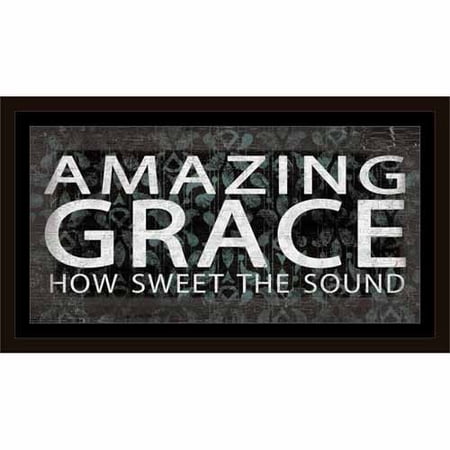 Amazing Grace Distressed Religious Typography with Ikat Pattern Black & White, Framed Canvas Art by Pied Piper Creative