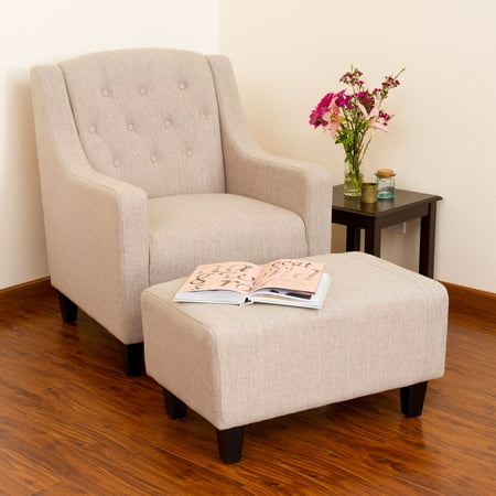 Chapman Tufted Fabric Chair and Ottoman