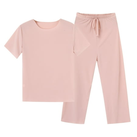 Women S Set Outfit Short Sleeved Trousers Pajamas Homewear Suit Loose Ice Silk Short Sleeved Large Wide Leg Pants Solid Color Suit Set
Women S Set Outfit Short Sleeved Trousers Pajamas Homewear Suit Loose Ice Silk Short Sleeved Large Wide Leg Pants Solid Color Suit Set