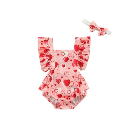 Kiapeise Baby Girls Fly Sleeve Romper with Headband Valentine s Day Heart Printed Triangle Jumpsuits
Kiapeise Baby Girls Fly Sleeve Romper with Headband Valentine s Day Heart Printed Triangle Jumpsuits