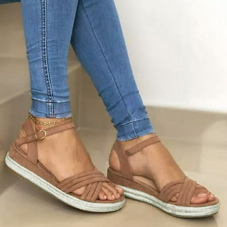Women s Fashion Wedge Buckle Strap Sandals Ladies Cusual Weave Cross Shoes Note Please Buy One Or Two Sizes Larger