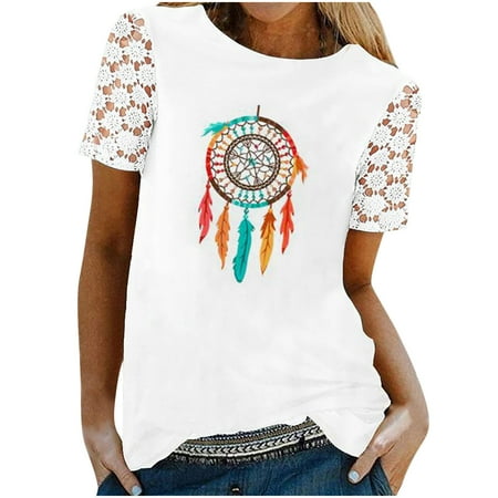 Womens Round Neck Short Sleeve Plus Size Tops Lightweight Lace Cute Print Tee Boho Loose Comfy Blouse 2022 Summer Casual T-Shirts
Womens Round Neck Short Sleeve Plus Size Tops Lightweight Lace Cute Print Tee Boho Loose Comfy Blouse 2022 Summer Casual T-Shirts