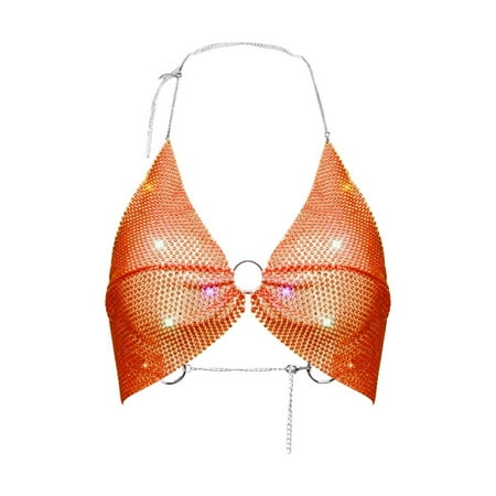Women s Super Sparkling Diamond Mesh Nightclub Chain Camisole