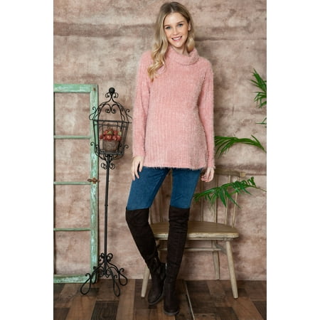 Women s Cozy Knit Turtle Neck with Side Slit Maternity Top