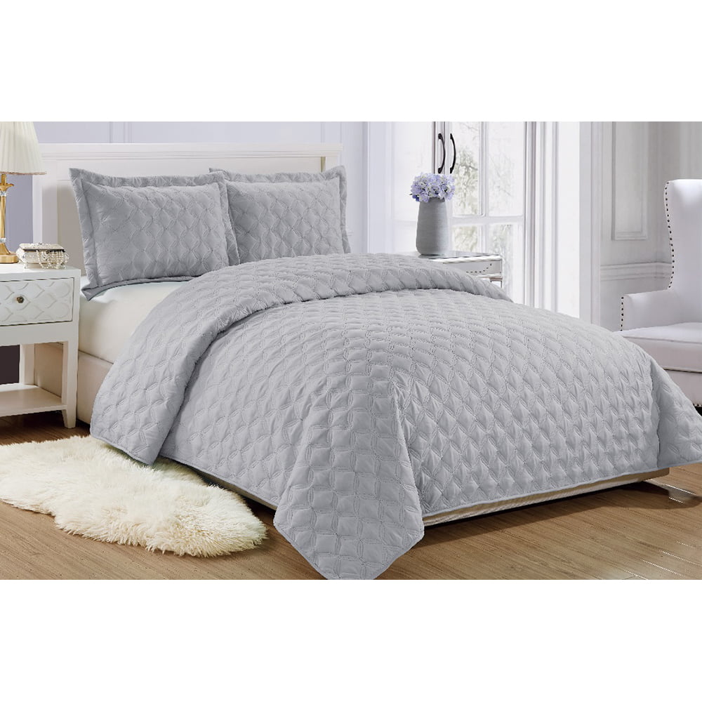 3 Pieces Full Queen Reversible Quilt Set With Shams Soft All Season
