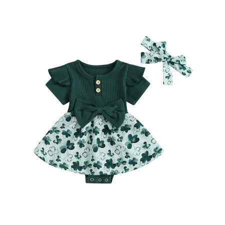 St. Patrick s Day Baby Shamrock Print Patchwork Ribbed Short Sleeve Romper Dress with Headband
St. Patrick s Day Baby Shamrock Print Patchwork Ribbed Short Sleeve Romper Dress with Headband