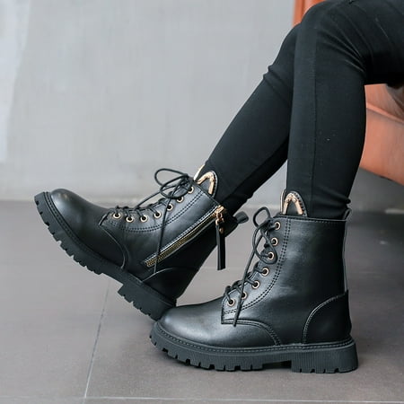 Girls Fashion Leather Solid Zipper Boots
