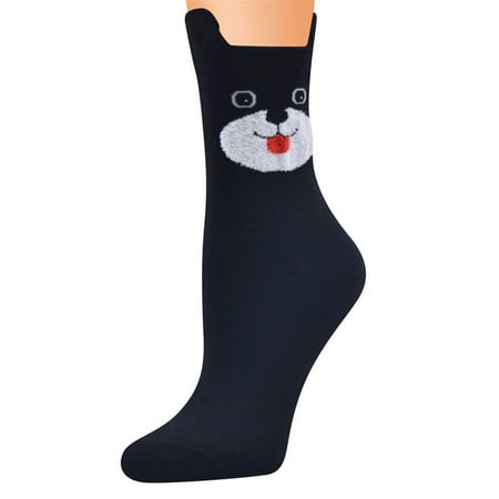 Huachen Casual Work Socks Animal Cartoon Cat Printing Cotton Blend Medium Sports Socks