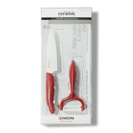 Kyocera Advanced Ceramic 4.5 Utility Knife and Y Peeler 2 Piece Set Red/White