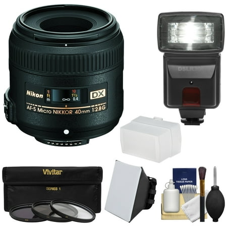 Nikon 40mm f\/2.8 G DX AF-S Micro-Nikkor Lens with 3 Filters + Flash & 2 Diffusers + Kit for D3200, D3300, D5300, D5500, D7100, D7200 Cameras