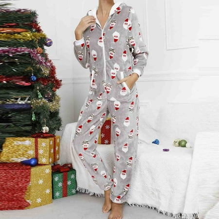 purcolt Christmas Women Hooded Jumpsuit One Piece Long-sleeved Zip-up Thermal Fleece Lined Romper Sleepwear Santa Claus Printed Lounge Onesies with Pockets
purcolt Christmas Women Hooded Jumpsuit One Piece Long-sleeved Zip-up Thermal Fleece Lined Romper Sleepwear Santa Claus Printed Lounge Onesies with Pockets