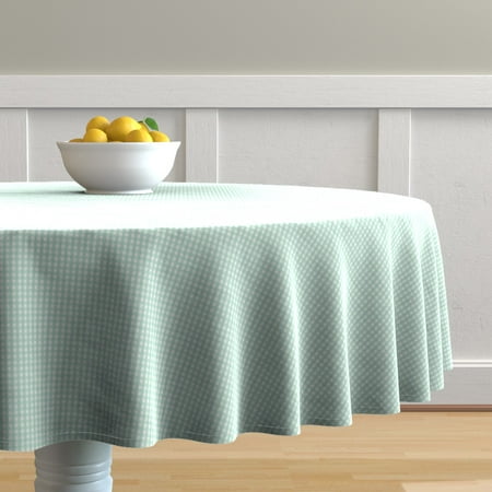 Round Tablecloth Mint Gingham Green White Plaid Checked Check B146 Cotton Sateen