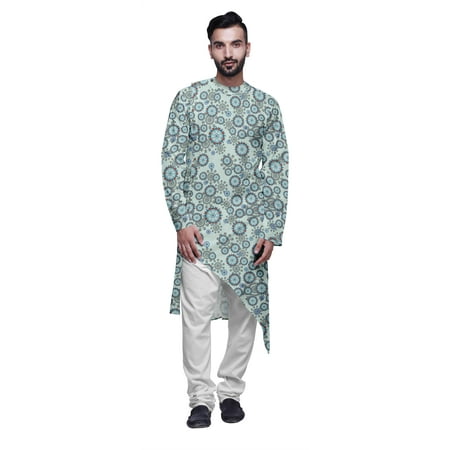 Atasi Printed Ethnic Kurta With White Churidar Pajama Set For Men Summer Wear