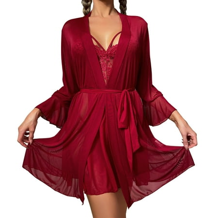 Ladies Lingerie Mesh Pajamas Backless Bed Homewear Set