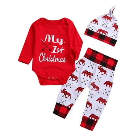 QWERTYU Newborn Infant Baby Toddler Outfits Clothing Set Christmas Long Sleeve Bodysuit and Pants Set with Hat for Girl Boy 0-2Y
QWERTYU Newborn Infant Baby Toddler Outfits Clothing Set Christmas Long Sleeve Bodysuit and Pants Set with Hat for Girl Boy 0-2Y