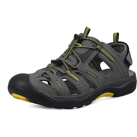GRITION Mens Outdoor Hiking Sandals Closed Toe Waterproof Fisherman Walking Water Sandals Lightweight Athletic Shoes Easy Wearing Adjustable Protection Summer grey/yellow
GRITION Mens Outdoor Hiking Sandals Closed Toe Waterproof Fisherman Walking Water Sandals Lightweight Athletic Shoes Easy Wearing Adjustable Protection Summer grey/yellow