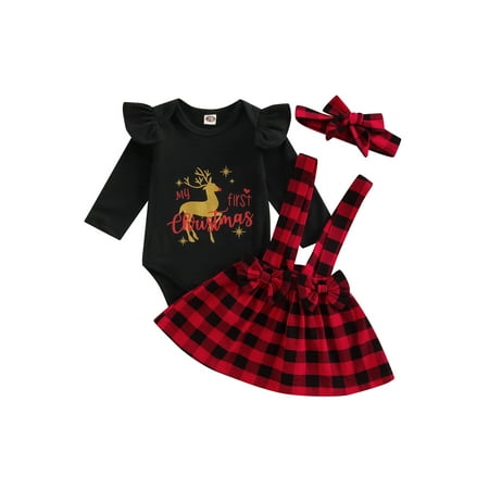 sdghg Baby Girls Christmas Skirt Set Long Sleeve Elk Letters Print Romper + Plaid Suspender Skirt + Headband
sdghg Baby Girls Christmas Skirt Set Long Sleeve Elk Letters Print Romper + Plaid Suspender Skirt + Headband